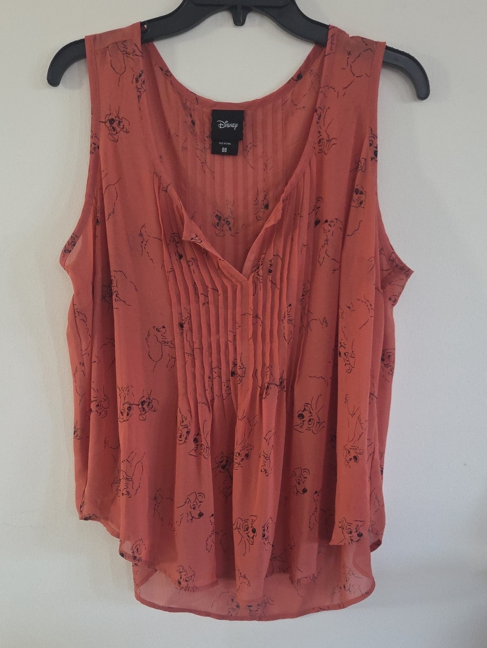 Disney Coral Sleeveless Pleated Camisole with Character Print